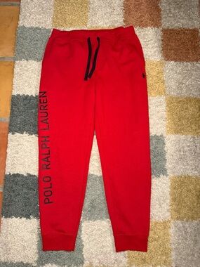 Ralph Lauren Red Sweatpants with Black Drawstring